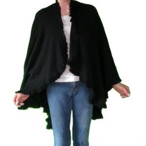 Merino Wool black ruffled poncho